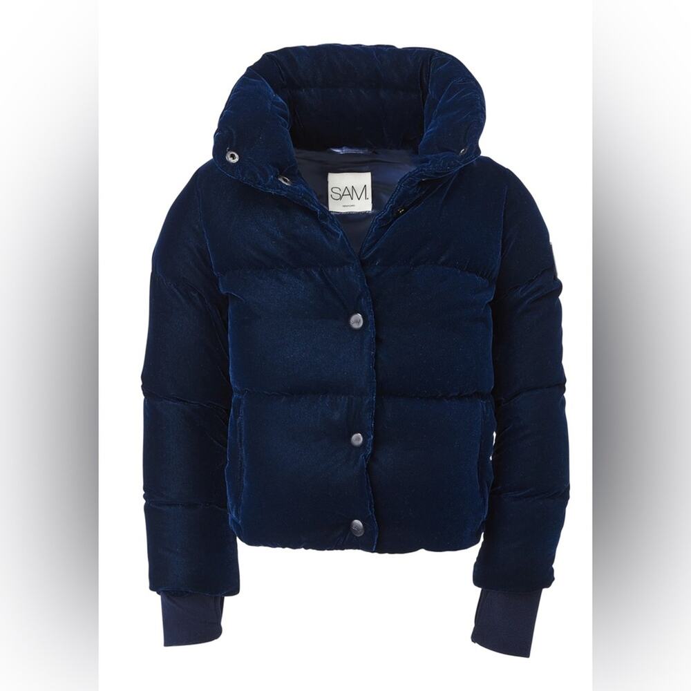 NEW SAM. Sophia Duck Down Puffer Jacket Girls 10 Velvet Navy Blue Designer Cozy - Picture 2 of 5